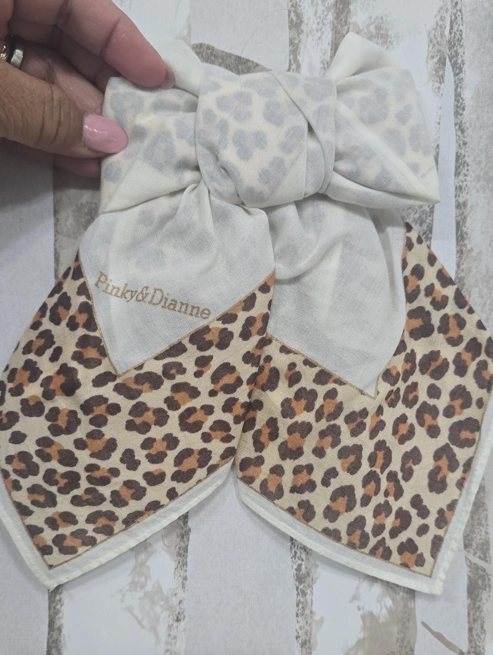 Leopard Print Bow Scarf - Cream and Brown